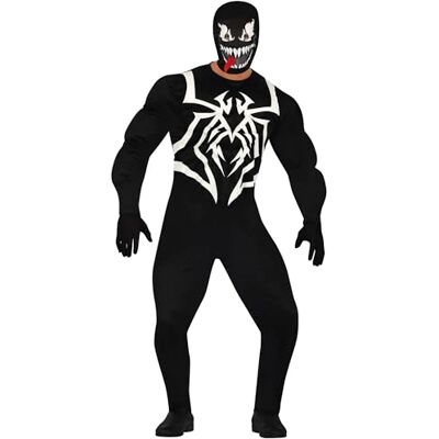 FIESTAS GUIRCA Costume de super-héros extraterrestre pour homme Costume de méchant noir avec imprimé araignée et capuche Costume d'Halloween pour homme et adulte FIESTAS GUIRCA Costume de super-héros extraterrestre pour homme Costume de méchant noir avec imprimé araignée et capuche Costume d'Halloween pour homme et adulte