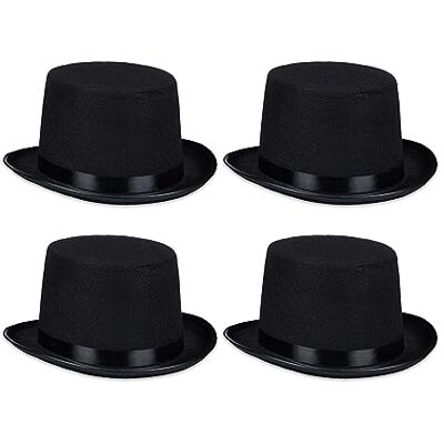 Relaxdays Lot de 4 chapeaux cylindriques pour homme et femme, tour de tête 58 cm, pour Halloween, carnaval, noir Relaxdays Lot de 4 chapeaux cylindriques pour homme et femme, tour de tête 58 cm, pour Halloween, carnaval, noir