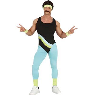 FIESTAS GUIRCA Costume de gymnastique années 80 Combinaison multicolore instructeur de gymnastique pour homme adulte Taille M 48-50 FIESTAS GUIRCA Costume de gymnastique années 80 Combinaison multicolore instructeur de gymnastique pour homme adulte Taille M 48-50