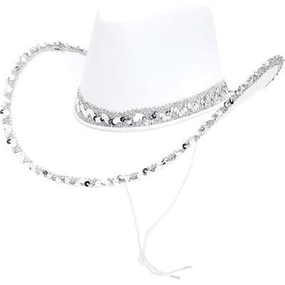 Toyland ® Chapeau de cowboy blanc de 38 cm (15") avec bordure à paillettes argentées Accessoires pour festivals, concerts, déguisements et enterrements de vie de jeune fille 3 couleurs disponibles Toyland ® Chapeau de cowboy blanc de 38 cm (15") avec bordure à paillettes argentées Accessoires pour festivals, concerts, déguisements et enterrements de vie de jeune fille 3 couleurs disponibles