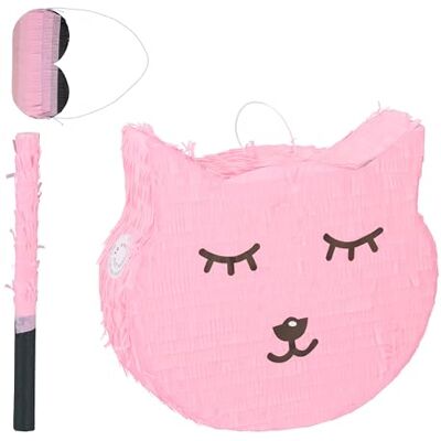 Relaxdays Piñata en Forme de Chat, avec bâton et Masque, pour Anniversaire, à remplir, 34 x 37 x 9,5 cm, Rose Relaxdays Piñata en Forme de Chat, avec bâton et Masque, pour Anniversaire, à remplir, 34 x 37 x 9,5 cm, Rose