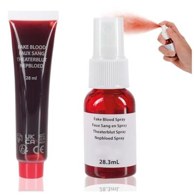 com-four ® Kit Faux Sang, 1x Spray (28,3 ml) & 1x Tube (28 ml) Maquillage Horreur pour Halloween Carnaval et Effets Spéciaux com-four ® Kit Faux Sang, 1x Spray (28,3 ml) & 1x Tube (28 ml) Maquillage Horreur pour Halloween Carnaval et Effets Spéciaux
