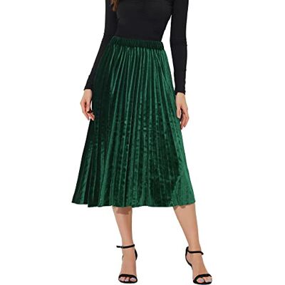 Allegra K Jupe midi plissée taille haute métallisée pour femme Coupe trapèze, doublure complète, taille élastique, soirée, concert musical, club Allegra K Jupe midi plissée taille haute métallisée pour femme Coupe trapèze, doublure complète, taille élastique, soirée, concert musical, club