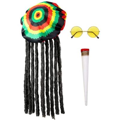 W WIDMANN MILANO Party Fashion 68542 – Costume de Rasta, bonnet avec dreadlocks, lunettes et joint, Jamaïque, fête à thème, carnaval W WIDMANN MILANO Party Fashion 68542 – Costume de Rasta, bonnet avec dreadlocks, lunettes et joint, Jamaïque, fête à thème, carnaval