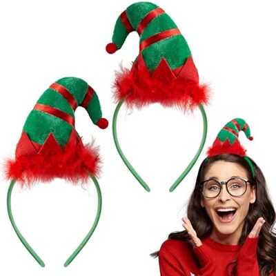 JOYIN Lot de 2 bandeaux en fourrure d'elfe, vert et rouge, accessoires de chapeau d'elfe de Noël, cadeaux de Noël JOYIN Lot de 2 bandeaux en fourrure d'elfe, vert et rouge, accessoires de chapeau d'elfe de Noël, cadeaux de Noël