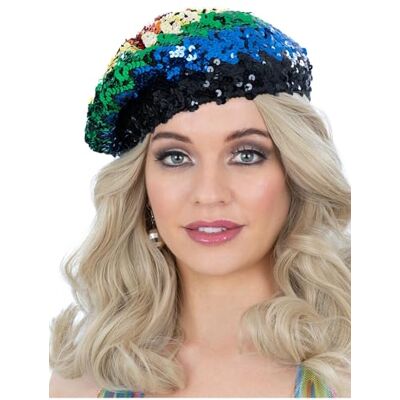 Beret à sequins Smiffys pour femmes Accessoire Fierté Française - Déguisement Beret à sequins Smiffys pour femmes Accessoire Fierté Française - Déguisement
