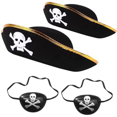 HDGSAFD Lot de 2 chapeaux de pirate et 2 masques pour les yeux, accessoires de jeu de rôle, robe de fête avec motif pirate, accessoires de costume HDGSAFD Lot de 2 chapeaux de pirate et 2 masques pour les yeux, accessoires de jeu de rôle, robe de fête avec motif pirate, accessoires de costume