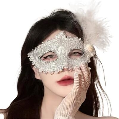 GSCLZ Masque demi-visage en plumes for femme, dentelle, fleur, costume de fête de mariage, mascarade GSCLZ Masque demi-visage en plumes for femme, dentelle, fleur, costume de fête de mariage, mascarade