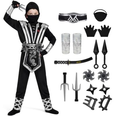 Spooktacular Creations Ensemble de costumes Silver Ninja Deluxe avec accessoires en mousse Ninja jouets pour enfants Kung Fu Outfit Halloween Ideas Spooktacular Creations Ensemble de costumes Silver Ninja Deluxe avec accessoires en mousse Ninja jouets pour enfants Kung Fu Outfit Halloween Ideas