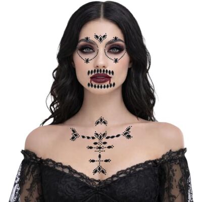 FIESTAS GUIRCA Pierres de visage tête de mort pour adultes et enfants Autocollants Pierres noires Différentes formes 13 x 15 cm Décoration DIY Halloween, Carnaval, Día de Muertos FIESTAS GUIRCA Pierres de visage tête de mort pour adultes et enfants Autocollants Pierres noires Différentes formes 13 x 15 cm Décoration DIY Halloween, Carnaval, Día de Muertos