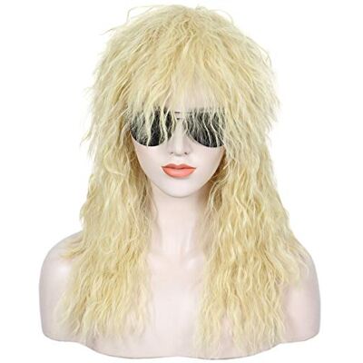 Linfairy Perruque en métal lourd pour déguisement d'Halloween des années 80 (blond bouclé) Linfairy Perruque en métal lourd pour déguisement d'Halloween des années 80 (blond bouclé)