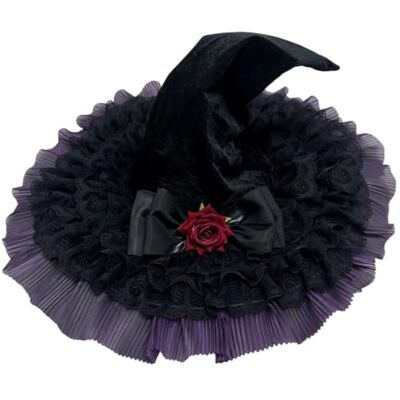VORILO Chapeau de fête d'Halloween avec motif de sorcière pointu Couronne pointue avec accent sur le devant et large bord à volants pour les fêtes et les looks costumés, style de fête VORILO Chapeau de fête d'Halloween avec motif de sorcière pointu Couronne pointue avec accent sur le devant et large bord à volants pour les fêtes et les looks costumés, style de fête