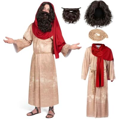 Spooktacular Creations Mens Jesus Christ Robe avec perruque, barbe, châle, ceinture set pour adulte Halloween Dress Up Party Cosplay-L Spooktacular Creations Mens Jesus Christ Robe avec perruque, barbe, châle, ceinture set pour adulte Halloween Dress Up Party Cosplay-L