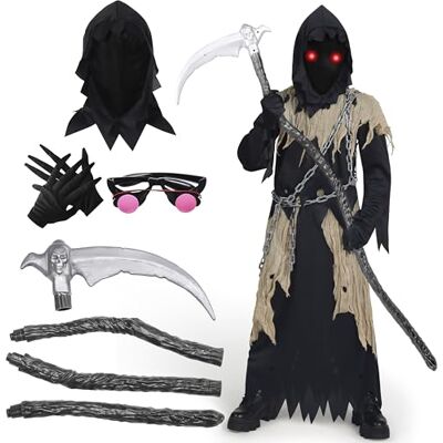 Spooktacular Creations Costume de faucheuse aux yeux lumineux pour enfants, costume d'Halloween pour garçons Spooktacular Creations Costume de faucheuse aux yeux lumineux pour enfants, costume d'Halloween pour garçons