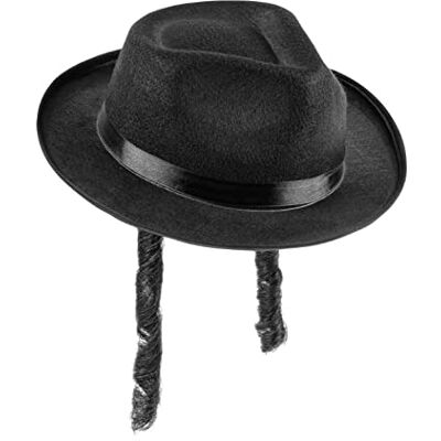 Dress Up America Chapeau Fedora Noir avec Papillotes (Payot) pour Adulte – Accessoire de Déguisement et Costume Traditionnel Dress Up America Chapeau Fedora Noir avec Papillotes (Payot) pour Adulte – Accessoire de Déguisement et Costume Traditionnel