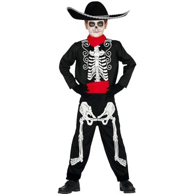 FIESTAS GUIRCA Déguisement Mariachi squelette pour enfant de 5 à 6 ans Lot de 4 pièces en polyester blanc avec détails et ceinture rouges pour Halloween, carnaval, fête des morts FIESTAS GUIRCA Déguisement Mariachi squelette pour enfant de 5 à 6 ans Lot de 4 pièces en polyester blanc avec détails et ceinture rouges pour Halloween, carnaval, fête des morts