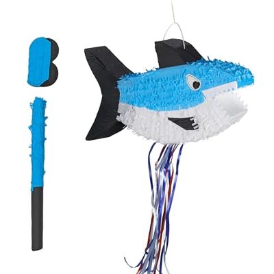 Relaxdays Pinata requin avec baguette et masque Pour fête d'anniversaire d'enfant À remplir H x l x P : 29 x 50,5 x 10 cm Multicolore Relaxdays Pinata requin avec baguette et masque Pour fête d'anniversaire d'enfant À remplir H x l x P : 29 x 50,5 x 10 cm Multicolore