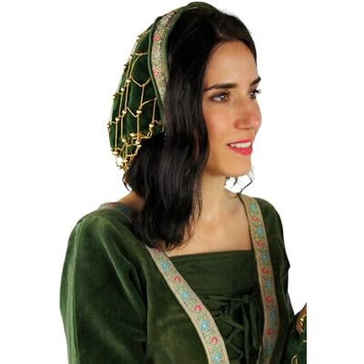 Leonardo Carbone ® Elaine Bonnet en velours pour femme Ornement de perles Design médiéval Carnaval, Halloween, cosplay, LARP Bonnet 100 % coton Vert Leonardo Carbone ® Elaine Bonnet en velours pour femme Ornement de perles Design médiéval Carnaval, Halloween, cosplay, LARP Bonnet 100 % coton Vert