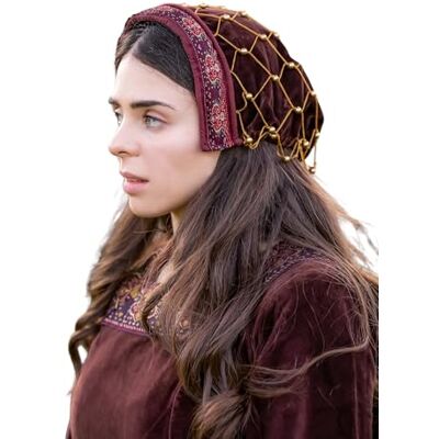 Leonardo Carbone ® Elaine Bonnet en velours pour femme Ornement de perles Design médiéval Carnaval, Halloween, cosplay, LARP, bonnet, coiffe 100 % coton bordeaux Leonardo Carbone ® Elaine Bonnet en velours pour femme Ornement de perles Design médiéval Carnaval, Halloween, cosplay, LARP, bonnet, coiffe 100 % coton bordeaux