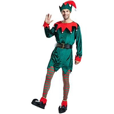 EraSpooky Costume Déguisement de Homme Elfe de Noël Chapeau Bas Chaussure Ceinture Tenue de Fête Drôle pour Adulte EraSpooky Costume Déguisement de Homme Elfe de Noël Chapeau Bas Chaussure Ceinture Tenue de Fête Drôle pour Adulte