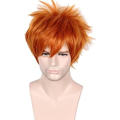 Linfairy Perruque unisexe courte et raide orange rouge Cosplay Halloween Costume complet perruque pour homme Linfairy Perruque unisexe courte et raide orange rouge Cosplay Halloween Costume complet perruque pour homme