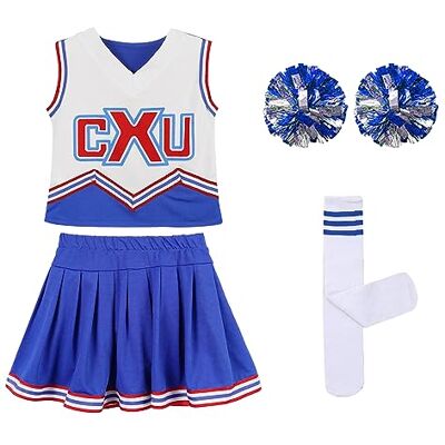 LOLANTA Costume de pom-pom girl, Déguisements pour enfants, Robe de pom-pom girl avec pompons et chaussettes, Bleu,170 LOLANTA Costume de pom-pom girl, Déguisements pour enfants, Robe de pom-pom girl avec pompons et chaussettes, Bleu,170