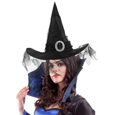 Hooin Chapeau de sorcière/sorcier d’Halloween avec voile. Chapeau de fête classique pour costume de sorcière. (Noir) Hooin Chapeau de sorcière/sorcier d’Halloween avec voile. Chapeau de fête classique pour costume de sorcière. (Noir)
