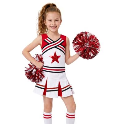 LOLANTA Costume de pom-pom girl, Déguisements pour enfants, Robe de pom-pom girl avec pompons et chaussettes rouge/jaune/rose/violet 4-13 ans LOLANTA Costume de pom-pom girl, Déguisements pour enfants, Robe de pom-pom girl avec pompons et chaussettes rouge/jaune/rose/violet 4-13 ans