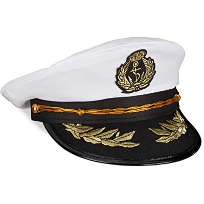 Relaxdays Casquette de capitaine, femmes & hommes, blanc/noir taille unique, chapeau de carnaval, couvre-chef officier Relaxdays Casquette de capitaine, femmes & hommes, blanc/noir taille unique, chapeau de carnaval, couvre-chef officier