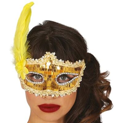 FIESTAS GUIRCA Masque pour les yeux doré avec plume FIESTAS GUIRCA Masque pour les yeux doré avec plume