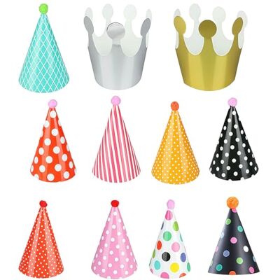Bangbobi Lot de 11 chapeaux de fête pour anniversaire et carnaval, chapeaux coniques avec pompons pour adultes Bangbobi Lot de 11 chapeaux de fête pour anniversaire et carnaval, chapeaux coniques avec pompons pour adultes