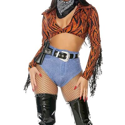 Forplay Costume de cowgirl sexy Round 'Em Up pour femme, orange/rouge soirée en zigzag (Sunset Chevron), M-L Forplay Costume de cowgirl sexy Round 'Em Up pour femme, orange/rouge soirée en zigzag (Sunset Chevron), M-L