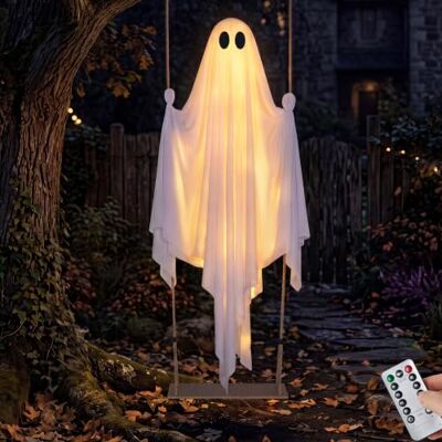 JOYIN Décoration d'Halloween d'extérieur Balançoire fantôme à suspendre 1,5 m Balançoire fantôme blanche avec lumières blanches chaudes Décoration d'Halloween effrayante et mignonne pour JOYIN Décoration d'Halloween d'extérieur Balançoire fantôme à suspendre 1,5 m Balançoire fantôme blanche avec lumières blanches chaudes Décoration d'Halloween effrayante et mignonne pour