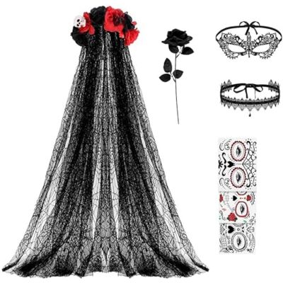 carotoe Ensemble d'accessoires pour festivals d'Halloween Voile de mariée en dentelle pour photos à thème, festivals, fêtes de fin d'année, etc carotoe Ensemble d'accessoires pour festivals d'Halloween Voile de mariée en dentelle pour photos à thème, festivals, fêtes de fin d'année, etc