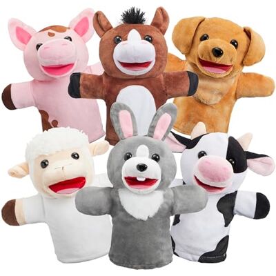 JOYIN Lot de 6 marionnettes à main en forme d'animal de la ferme pour enfants avec bouche qui travaille (lot de 6) pour jeux imaginatifs, théâtre, fête de Pâques/d'anniversaire JOYIN Lot de 6 marionnettes à main en forme d'animal de la ferme pour enfants avec bouche qui travaille (lot de 6) pour jeux imaginatifs, théâtre, fête de Pâques/d'anniversaire