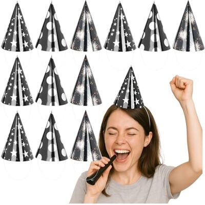 com-four ® 12x Chapeau de fête, chapeaux coniques noirs aux couleurs chapeaux brillants du Nouvel An couvre-chefs pour les soirées à thème les fêtes du Nouvel com-four ® 12x Chapeau de fête, chapeaux coniques noirs aux couleurs chapeaux brillants du Nouvel An couvre-chefs pour les soirées à thème les fêtes du Nouvel