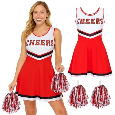 REDSTAR Déguisement Pompom Girl Femme Adulte, Pompons, Halloween Carnaval Soirées Costume cheerleader femme avec robe sans manches Cheers et 2 pompons, S à L : déguisement halloween, carnaval, soirée REDSTAR Déguisement Pompom Girl Femme Adulte, Pompons, Halloween Carnaval Soirées Costume cheerleader femme avec robe sans manches Cheers et 2 pompons, S à L : déguisement halloween, carnaval, soirée