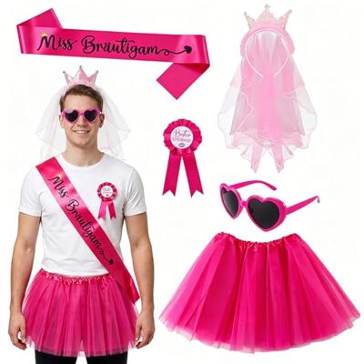 JynxtoyZeal JGA Ensemble de 5 pièces pour enterrement de vie de jeune fille avec jupe tutu, voile, bandeau, écharpe, badge, accessoires pour enterrement de vie de jeune fille, décorations de mariage JynxtoyZeal JGA Ensemble de 5 pièces pour enterrement de vie de jeune fille avec jupe tutu, voile, bandeau, écharpe, badge, accessoires pour enterrement de vie de jeune fille, décorations de mariage