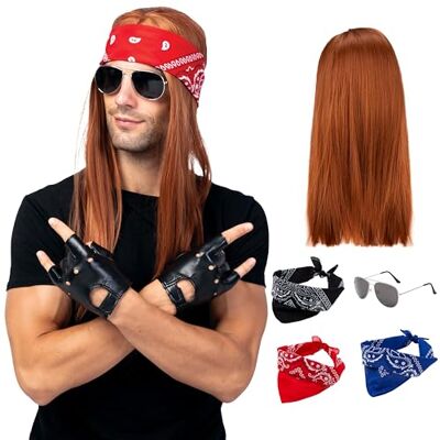 Spooktacular Creations Rockstar Costume rockstar des années 90 avec perruque, gants, lunettes de soleil et bandanas Costume d'Halloween pour homme Spooktacular Creations Rockstar Costume rockstar des années 90 avec perruque, gants, lunettes de soleil et bandanas Costume d'Halloween pour homme