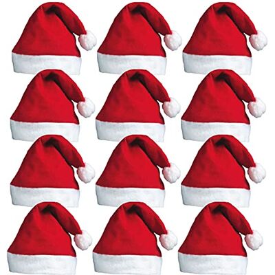 REDSTAR Lot de 12 bonnets de Père Noël rouges pour fête de Noël REDSTAR Lot de 12 bonnets de Père Noël rouges pour fête de Noël