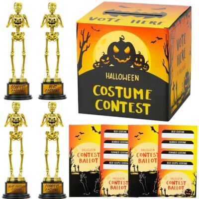 JOYIN Costume d'Halloween pour concours de fête, concours de costume avec 4 trophées squelette et 50 cartes de vote, fournitures de fête d'Halloween pour adultes, jeux de fête, concours de salle de JOYIN Costume d'Halloween pour concours de fête, concours de costume avec 4 trophées squelette et 50 cartes de vote, fournitures de fête d'Halloween pour adultes, jeux de fête, concours de salle de