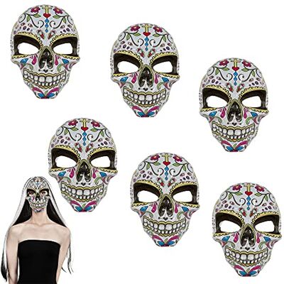 Carnavalife Lot de 6 masques de tête de mort mexicains pour femme, masque catrina fleurs pour femme, accessoires pour Halloween, décoration, couleur aléatoire Carnavalife Lot de 6 masques de tête de mort mexicains pour femme, masque catrina fleurs pour femme, accessoires pour Halloween, décoration, couleur aléatoire