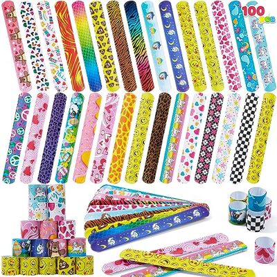 JOYIN Slap Band, 100 PCs Slap Bracelets Super Slap Poignets avec Coeurs Colorés Animal Emoji Party Bag Fillers (30 Designs) Valentine's Party Favors Pack, Easter Basket Stuffers, 22 cm, Plastique JOYIN Slap Band, 100 PCs Slap Bracelets Super Slap Poignets avec Coeurs Colorés Animal Emoji Party Bag Fillers (30 Designs) Valentine's Party Favors Pack, Easter Basket Stuffers, 22 cm, Plastique