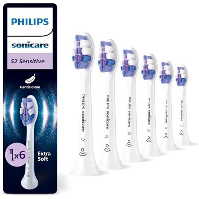 Philips Sonicare S2 Sensitive têtes de brosse à dents de rechange d'origine, blanc, lot de 6, HX6056/87 Philips Sonicare S2 Sensitive têtes de brosse à dents de rechange d'origine, blanc, lot de 6, HX6056/87