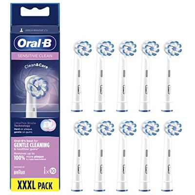 Oral-B Sensitive Clean, Pack de 10 Brossettes de Rechange, Embout, Pour Brosse à Dents Électrique Jusqu’à 100% d’élimination de la Plaque Dentaire, Blanc Oral-B Sensitive Clean, Pack de 10 Brossettes de Rechange, Embout, Pour Brosse à Dents Électrique Jusqu’à 100% d’élimination de la Plaque Dentaire, Blanc