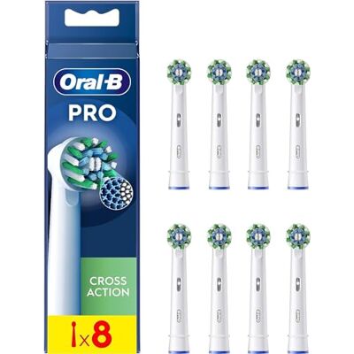Oral-B CrossAction 4210201105183 Lot de 8 têtes de rechange pour brosse à dents électrique, poils coudés pour enlever jusqu'à 100% plus de plaque dentaire Blanc Oral-B CrossAction 4210201105183 Lot de 8 têtes de rechange pour brosse à dents électrique, poils coudés pour enlever jusqu'à 100% plus de plaque dentaire Blanc