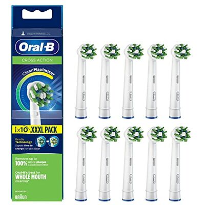 Oral-B Cross Action Clean Maximiser, Brossettes de Rechange, Embout, Pack de 10, Blanc, Clean Maximiser pour Brosse à Dents Électrique Jusqu’à 100% d’élimination de la Plaque Dentaire Oral-B Cross Action Clean Maximiser, Brossettes de Rechange, Embout, Pack de 10, Blanc, Clean Maximiser pour Brosse à Dents Électrique Jusqu’à 100% d’élimination de la Plaque Dentaire