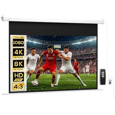 HOMCOM Écran projection 212x150cm 84" 16:9 Électrique télécommandé Écran de projection HD 4K, écran enroulable, pour montage mural et plafond, pour cinéma maison, bureau HOMCOM Écran projection 212x150cm 84" 16:9 Électrique télécommandé Écran de projection HD 4K, écran enroulable, pour montage mural et plafond, pour cinéma maison, bureau