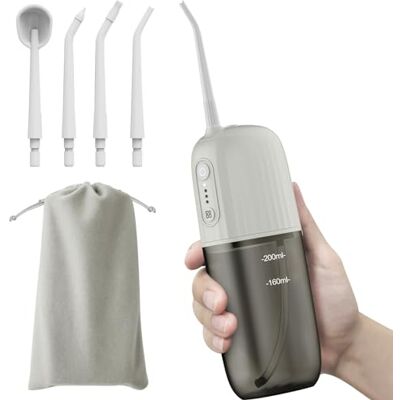 RAZOKO Hydropulseur dentaire électrique sans fil avec 4 modes et 3 Gears IPX7 Portable Rechargeable par USB Pour la maison et les voyages Gris RAZOKO Hydropulseur dentaire électrique sans fil avec 4 modes et 3 Gears IPX7 Portable Rechargeable par USB Pour la maison et les voyages Gris