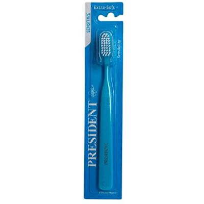 President Brosse sensible pour dents et gencives sensibles Avec poils extra doux Nettoyage efficace des surfaces interdentaires Massage délicat le long du bord des gencives Respecte l'émail President Brosse sensible pour dents et gencives sensibles Avec poils extra doux Nettoyage efficace des surfaces interdentaires Massage délicat le long du bord des gencives Respecte l'émail